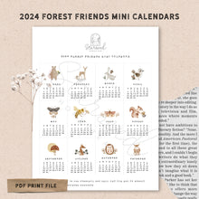 Load image into Gallery viewer, 2024 FOREST FRIENDS MINI CALENDARS PRINTABLE
